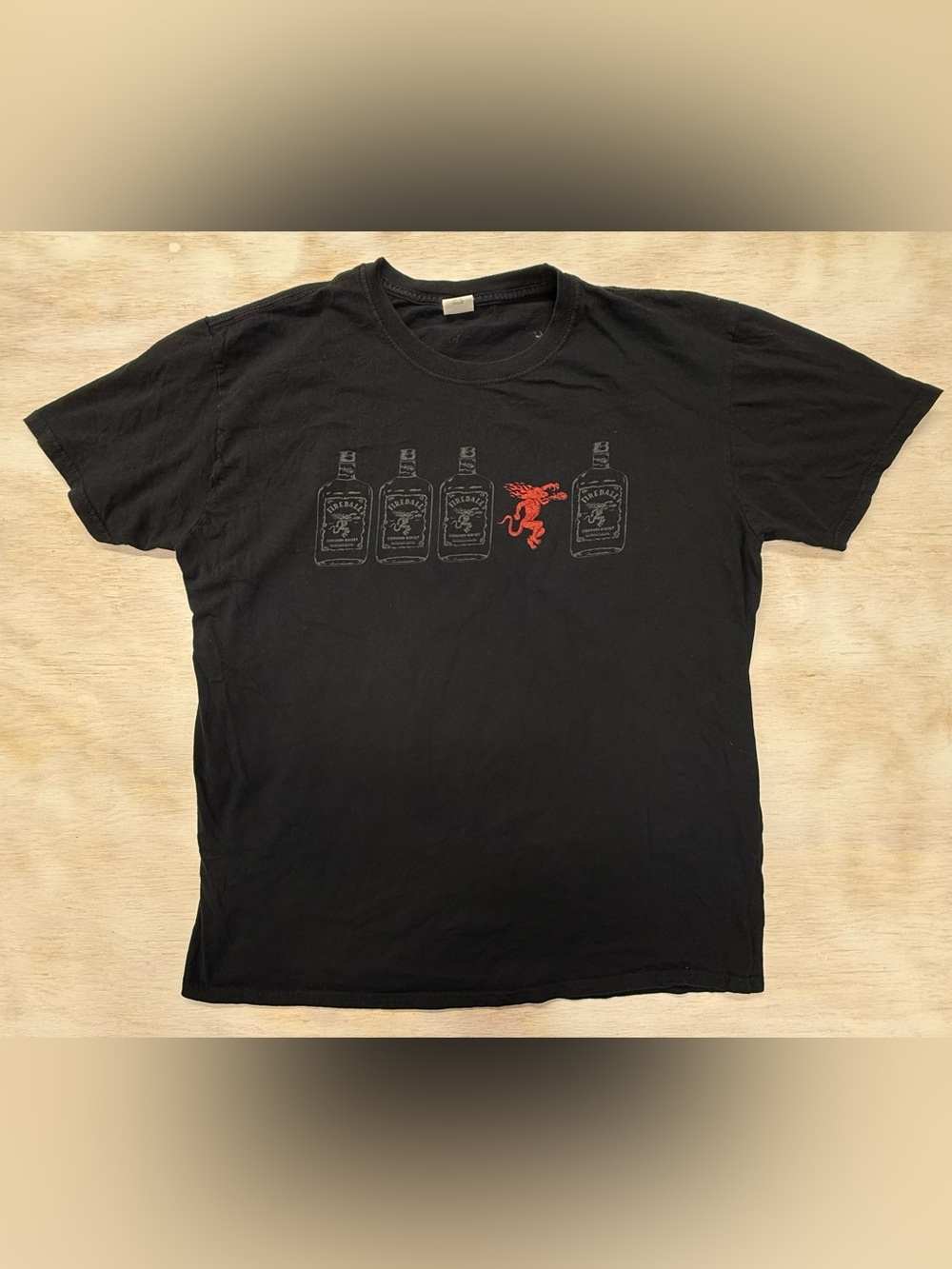 Fireball Black Short-Sleeve Tee with Red Chest Graphic Men’s Large